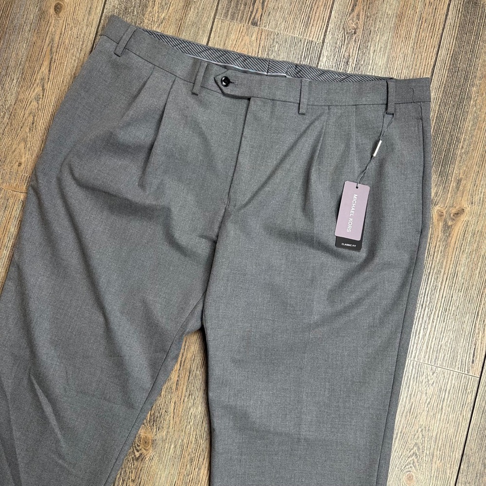 Michael Kors Pleated Classic Fit Dress Pants Cuffed Mens 40x30 Grey NWT